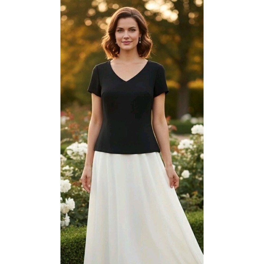 Y2K Positive Attitude Dress Black & White V Neck Short Sleeve Classic Size 8 NWT